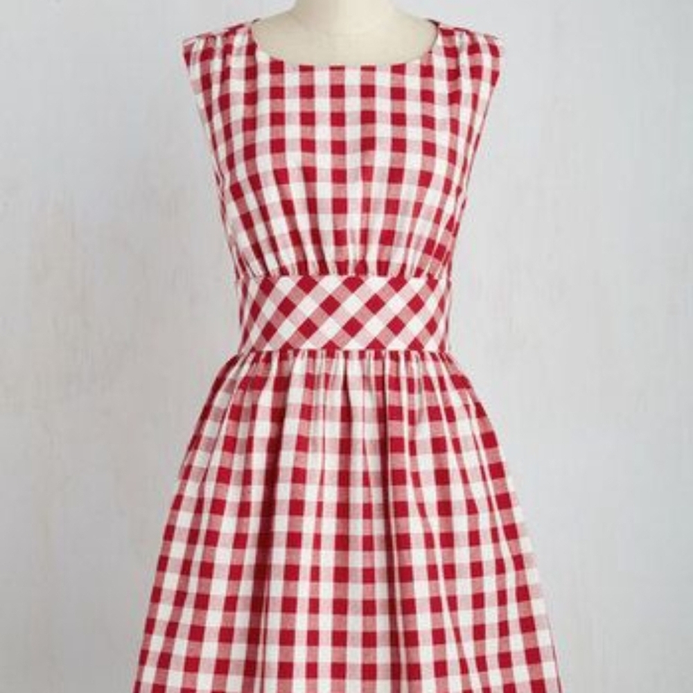 Ixiah Red and White Checkered Midi Dress